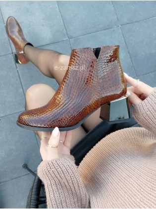 Brązowe botki skóra krokodyla