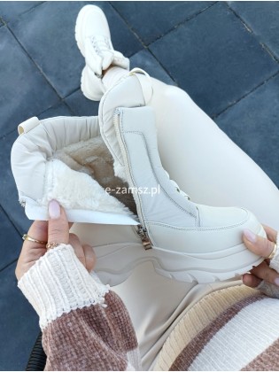 Beżowe damskie śniegowce z...