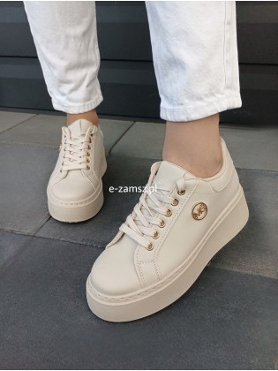 Beżowe Sneakersy z Ekoskóry...