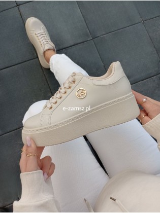 Beżowe Sneakersy z Ekoskóry...