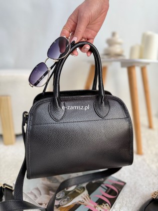 Czarna Torebk Kuferek Włoska Skóra Naturalna