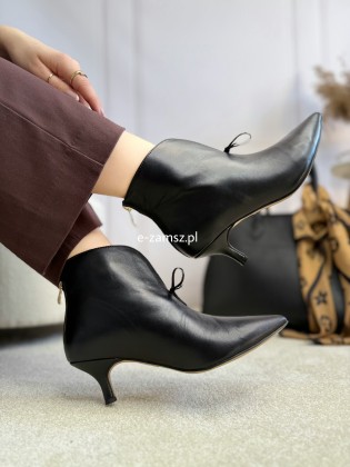 Czarne Botki Skórzane na...