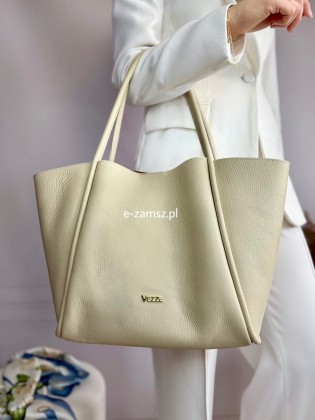 Elegancka Skórzana Torebka Shopper XL Beż
