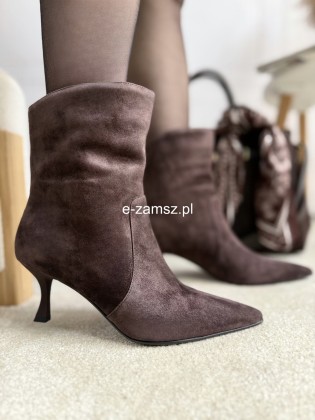 Czekoladowe Botki Na Szpilce Naturalny Zamsz