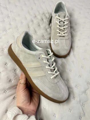 Beżowe Sneakersy Damskie na Płaskiej podeszwie Naturalny Zamsz